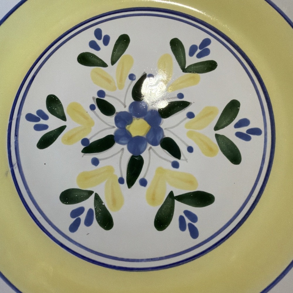 SET OF FOUR SOLIMAR PIER 1 POTTERY DINNER PLATES BLUE AND YELLOW Gw994 - Picture 12 of 14
